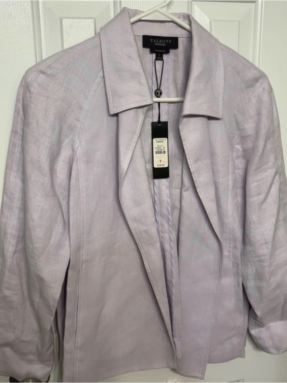 Talbots Light Lavender Linen-Blend Open-Front Blazer